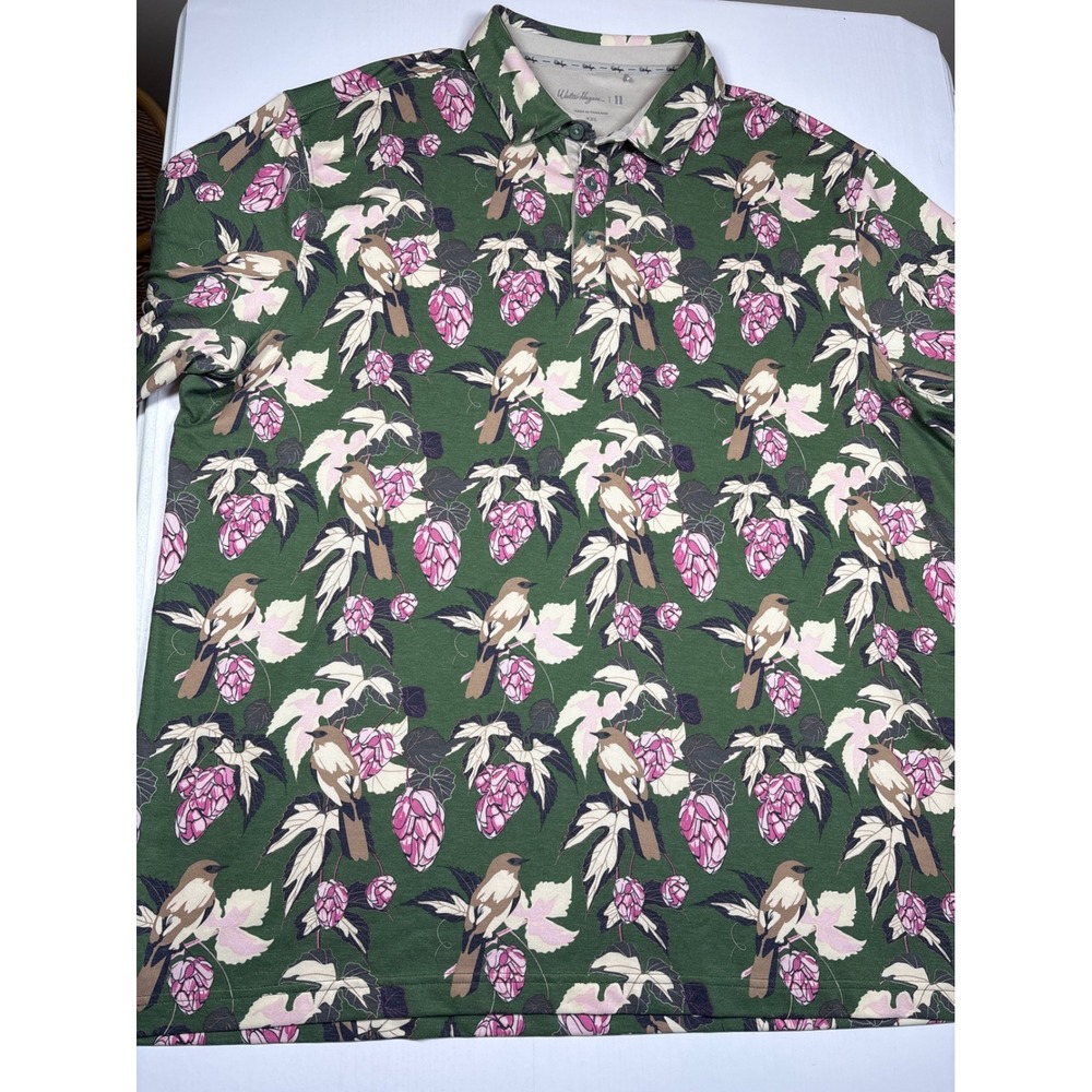 Walter Hagen Mens XXL Green Bird Flowers Print Golf‎ Polo Shirt MGA31309 Stretch